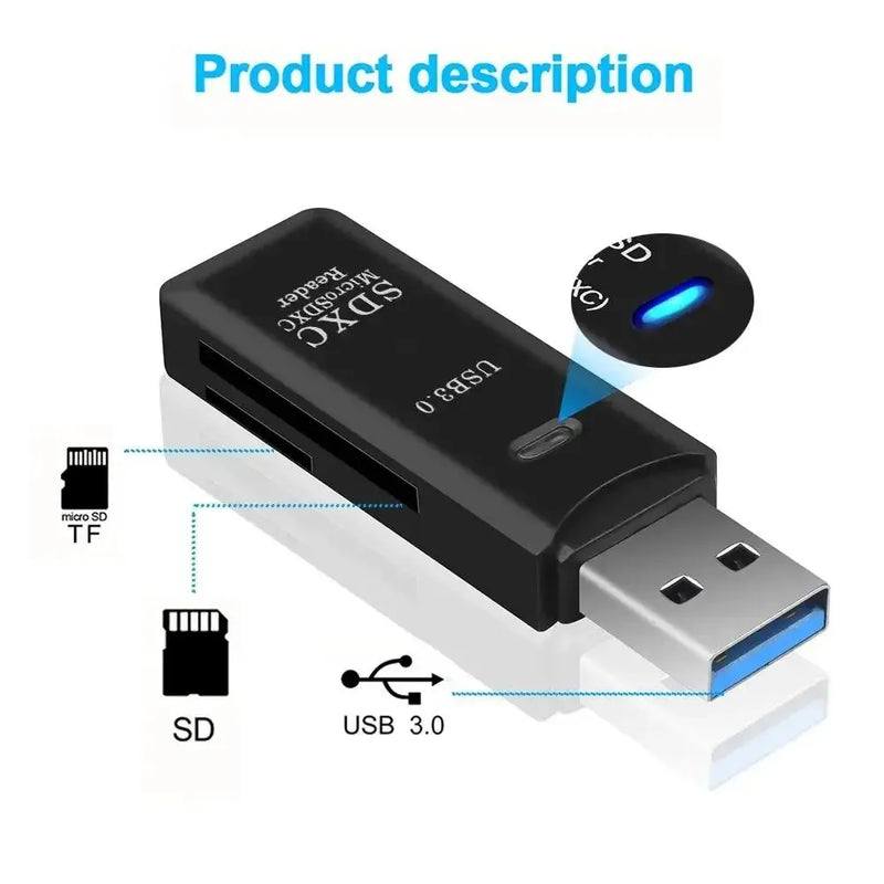 Multi Functional 2 In 1 High-speed USB 3.0/2.0 Card Reader Supports TF+SD Computer Tablet Camera Laptop Car Mounted