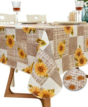 Indoor Outdoor Patio Premium Vinyl Rectangular Tablecloth with Sunflower Pattern