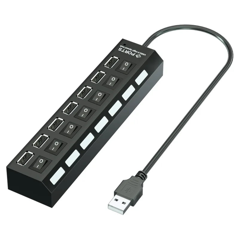 USB 2.0 Hub 4/7 Port Splitter Power Adapter With ON/OFF Switch Multiple Expander HUB For PC Laptop MacBook Desktop Accessories