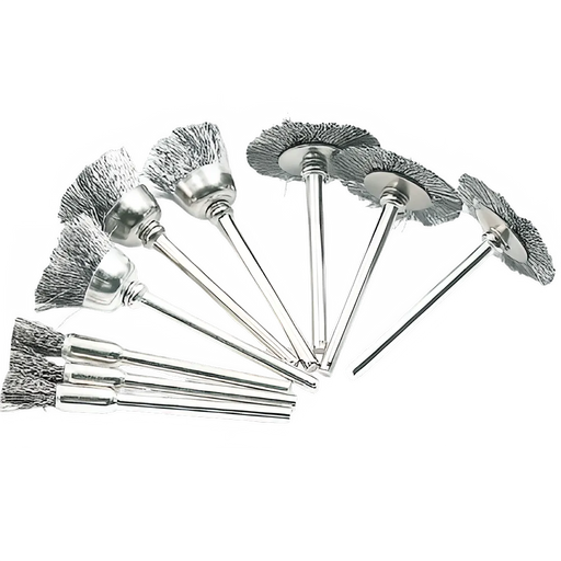 9-Piece Mini Steel Wire Brush Set for Rotary Tools - Cleaning Brush Wheel for Metal Rust Removal and Polishing Discs