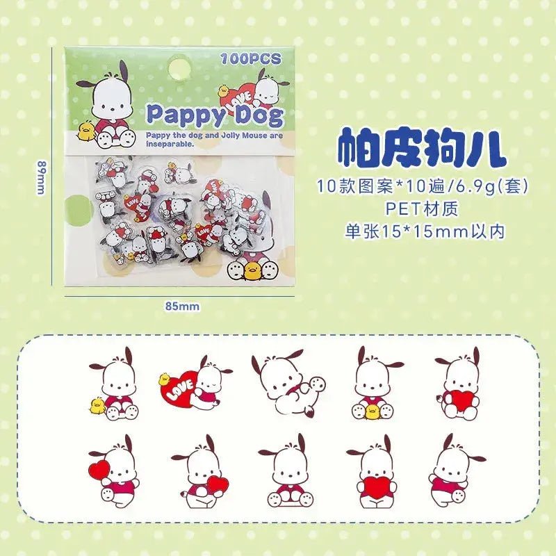 100 Mixed Sanrio Cartoon Kawaii Stickers for Students - Pochacco, Kuromi, Melody, and Kitty - 100pcs Stationery Supplies and Birthday Gifts - Lacatang Shop