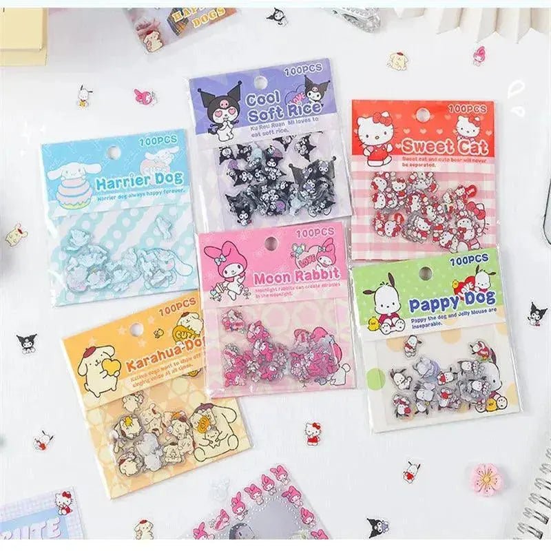 100pcs Sanrio Cartoon Sticker Pochacco Kuromi Melody Kitty Kawaii Stickers Student Stationery Supplies Birthday Gifts - Lacatang Shop