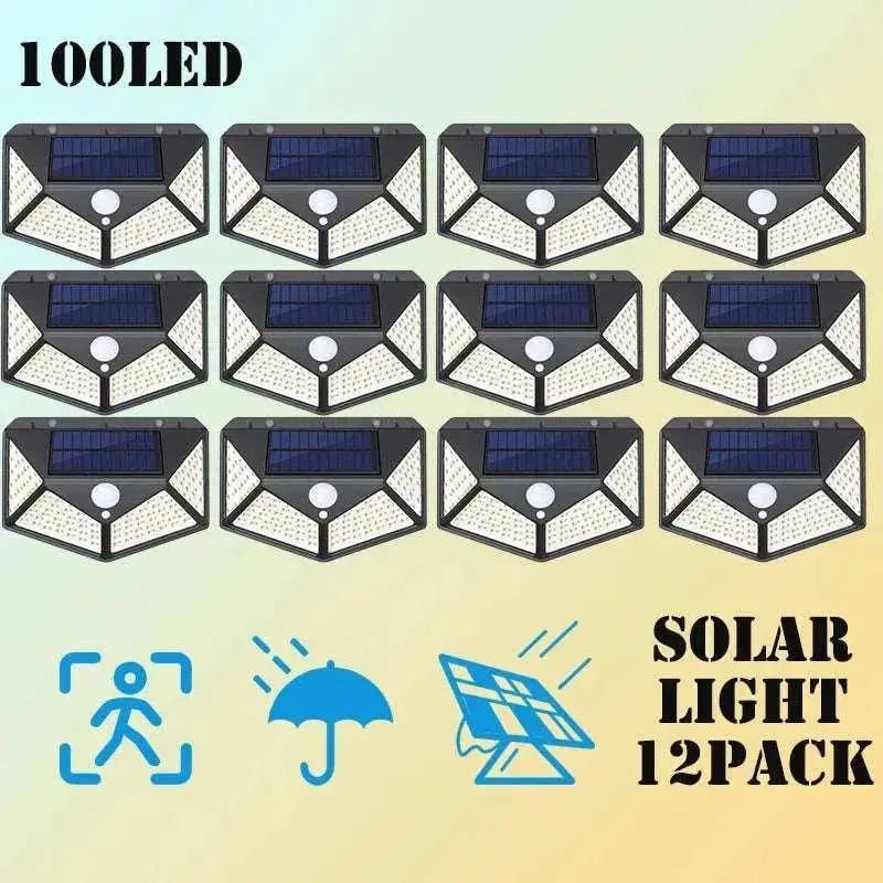 12 Pack Solar Lights Outdoor 100LED Wall Lamp Motion Sensor Security - Lacatang Shop
