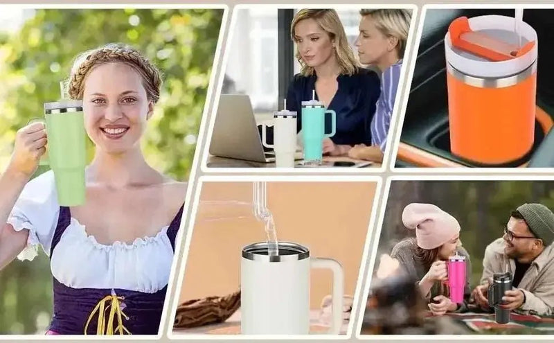 1200ML 304 Stainless Steel Insulated Water Bottle,Thermal Coffee Car Cup, Cold Hot Mugs Vacuum Flask With Handle Straw,For Sport - Lacatang Shop