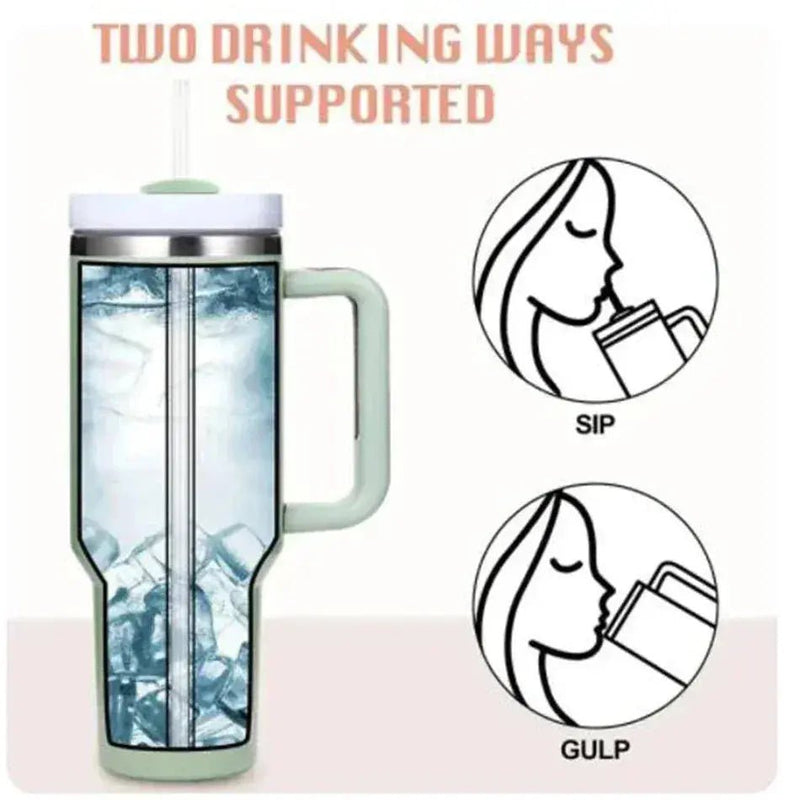 1200ML 304 Stainless Steel Insulated Water Bottle,Thermal Coffee Car Cup, Cold Hot Mugs Vacuum Flask With Handle Straw,For Sport - Lacatang Shop