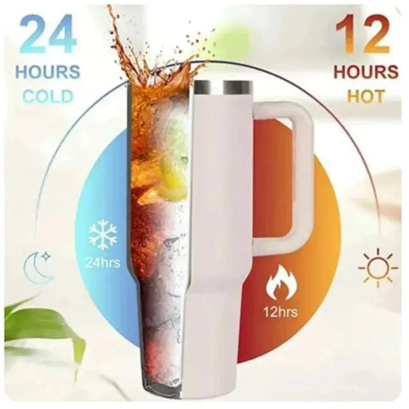 1200ML 304 Stainless Steel Insulated Water Bottle,Thermal Coffee Car Cup, Cold Hot Mugs Vacuum Flask With Handle Straw,For Sport - Lacatang Shop