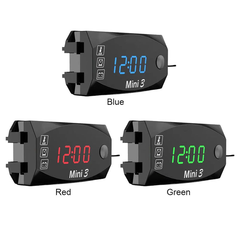 12V Motorcycle Electronic Clock Waterproof 3 in 1 Motobike Thermometer Voltmeter Digital Display Digital Voltage Meter - Lacatang Shop