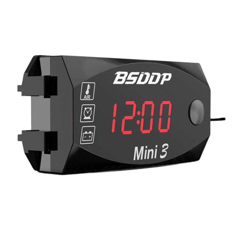 12V Motorcycle Electronic Clock Waterproof 3 in 1 Motobike Thermometer Voltmeter Digital Display Digital Voltage Meter - Lacatang Shop