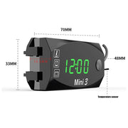 12V Motorcycle Electronic Clock Waterproof 3 in 1 Motobike Thermometer Voltmeter Digital Display Digital Voltage Meter - Lacatang Shop