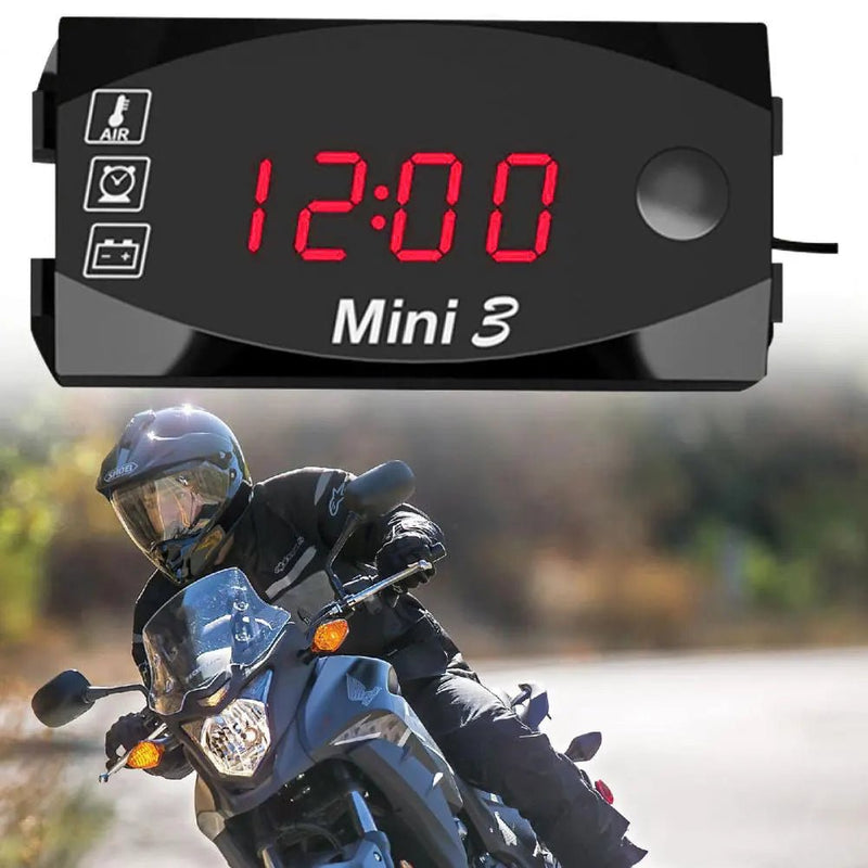 12V Motorcycle Electronic Clock Waterproof 3 in 1 Motobike Thermometer Voltmeter Digital Display Digital Voltage Meter - Lacatang Shop
