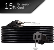 15 Ft Heavy Duty Outdoor Extension Cord, 16 Gauge, 3 - Prong - Lacatang Shop