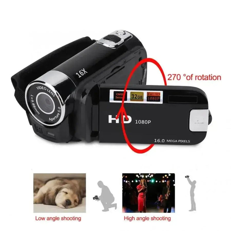 16MP 16X HD Digital Camcorder 720P Full HD 16MP Digital Video Camera 270 degree Rotation Screen 16X Night Shoot Zoom HOT - Lacatang Shop