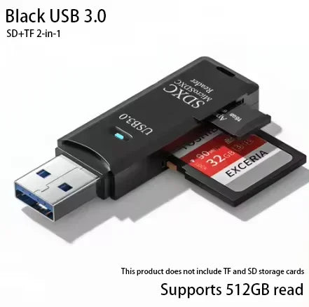 Multi Functional 2 In 1 High-speed USB 3.0/2.0 Card Reader Supports TF+SD Computer Tablet Camera Laptop Car Mounted