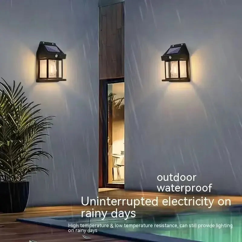 Solar Outdoor Waterproof LED Wall Light Powerful Solar Energy Lamp with Light Sensor for Garden Yard Fence House Decoration