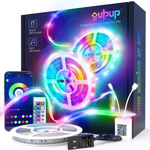 50ft Bluetooth LED Strip Lights with Color Changing, Music Sync, and Dual Control Options