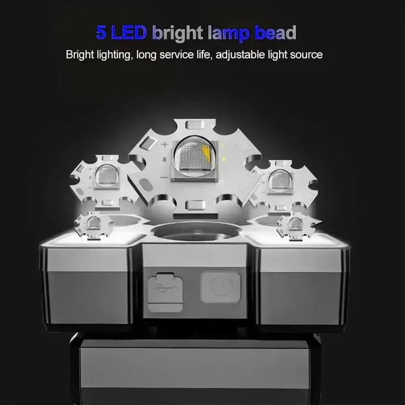 1pcs Rechargeable Headlamp, Portable 5LED Headlight Torch, Portable - Lacatang Shop