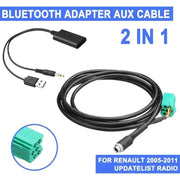 2 IN 1 Wireless bluetooth Receiver Car Stereo USB/AUX Audio AUX Cable Music Adapter Updatelist Radio Kit for Renault 2005 - 2011 - Lacatang Shop