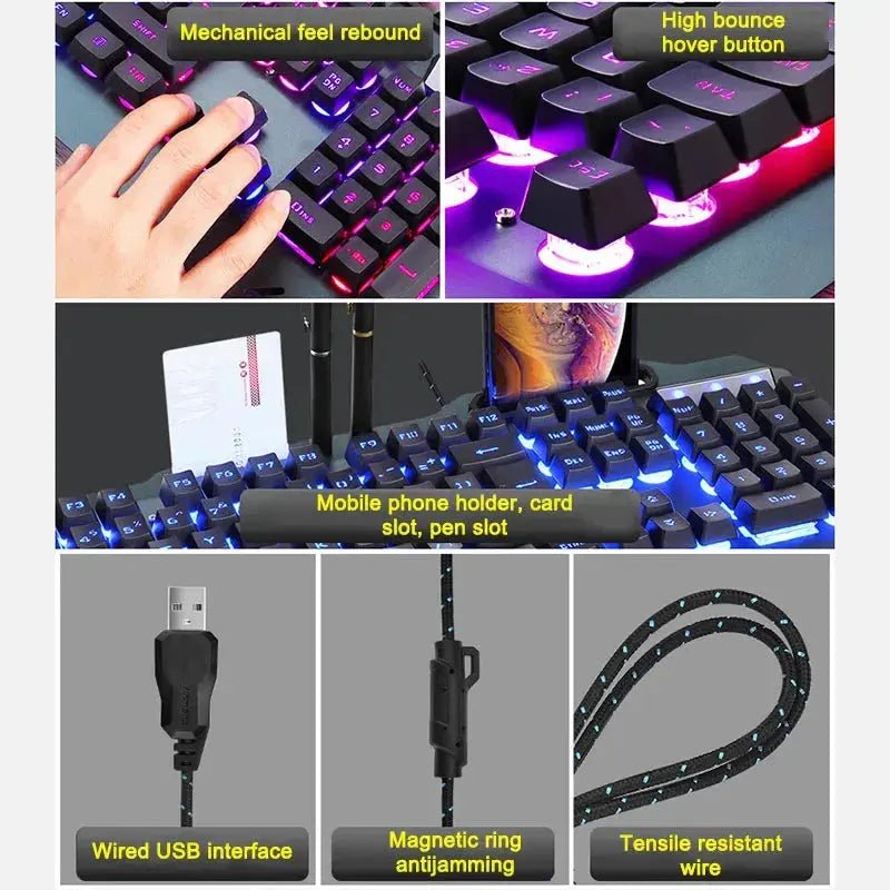 2024 618 teclado PRO Gaming Keyboard RGB LED Backlight Plug And Play White/Black Keyboard Ergonomic Design Waterproof Keycaps - Lacatang Shop