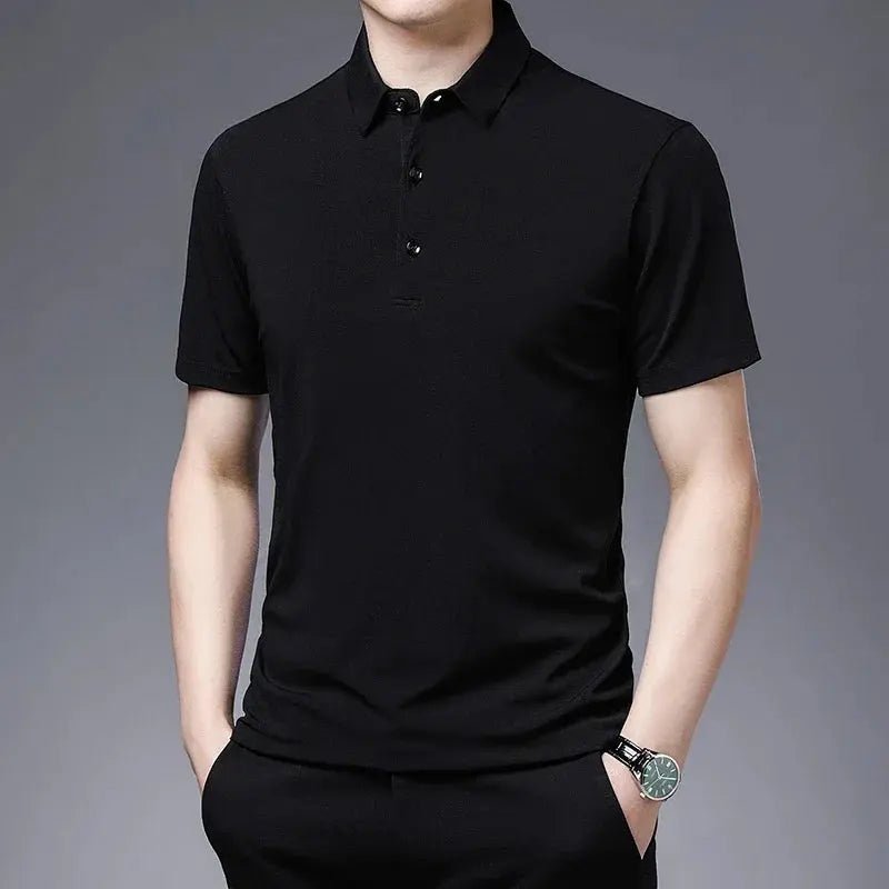 2024 Men's New Solid Color Business Casual POLO Shirt Summer Fashion Casual Short Sleeve Comfortable and Breathable Top - Lacatang Shop