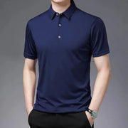 2024 Men's New Solid Color Business Casual POLO Shirt Summer Fashion Casual Short Sleeve Comfortable and Breathable Top - Lacatang Shop