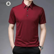 2024 Men's New Solid Color Business Casual POLO Shirt Summer Fashion Casual Short Sleeve Comfortable and Breathable Top - Lacatang Shop