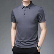 2024 Men's New Solid Color Business Casual POLO Shirt Summer Fashion Casual Short Sleeve Comfortable and Breathable Top - Lacatang Shop