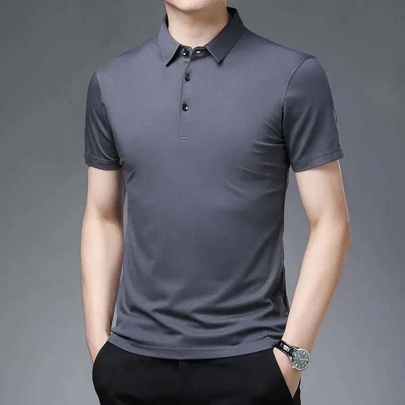 2024 Men's New Solid Color Business Casual POLO Shirt Summer Fashion Casual Short Sleeve Comfortable and Breathable Top - Lacatang Shop