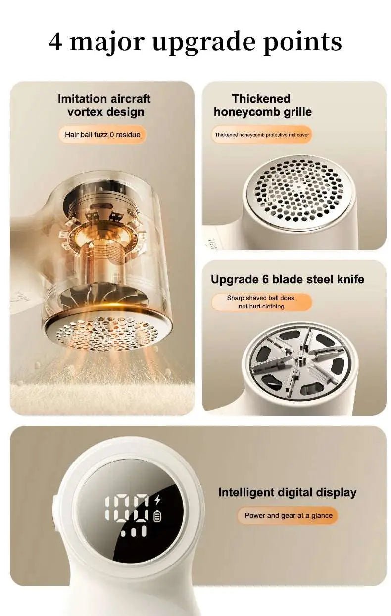 2024 New Electric Lint Remover Rechargeable Lint Remover Sweater Defuzzer Intelligent Digital Display Lints Shaver Trimmer - Lacatang Shop