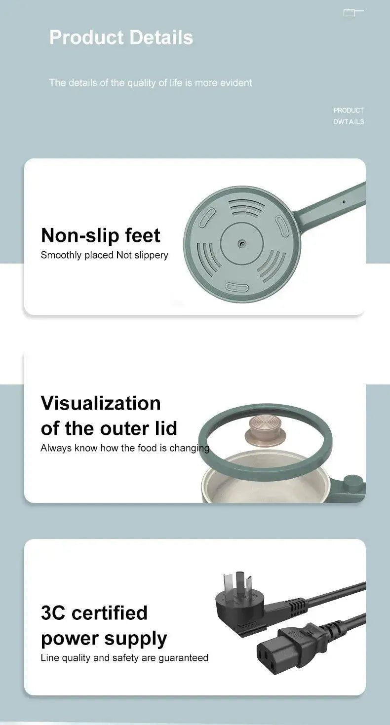 2024 New Portable 1.5L Multi - function Pot Rice Cooker Electric Cooking Stir Frying Noodle Pot Mini Hot Pot Household Dormitory - Lacatang Shop