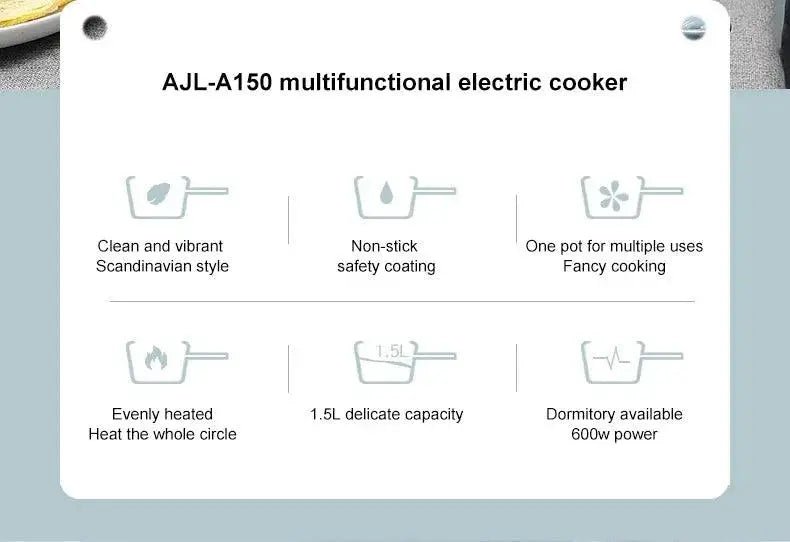 2024 New Portable 1.5L Multi - function Pot Rice Cooker Electric Cooking Stir Frying Noodle Pot Mini Hot Pot Household Dormitory - Lacatang Shop