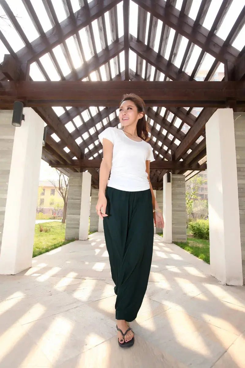 2024 Spring Women Casual Loose Harem Pants Solid Elastic Waist Summer Wide Leg Pants Plus size Cotton linen Trousers 4XL 5XL - Lacatang Shop