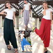 2024 Spring Women Casual Loose Harem Pants Solid Elastic Waist Summer Wide Leg Pants Plus size Cotton linen Trousers 4XL 5XL - Lacatang Shop