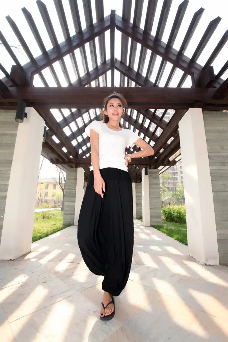 2024 Spring Women Casual Loose Harem Pants Solid Elastic Waist Summer Wide Leg Pants Plus size Cotton linen Trousers 4XL 5XL - Lacatang Shop