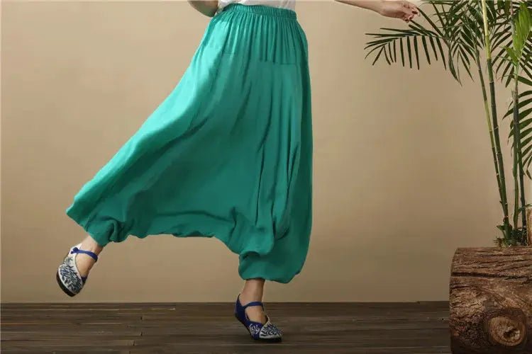 2024 Spring Women Casual Loose Harem Pants Solid Elastic Waist Summer Wide Leg Pants Plus size Cotton linen Trousers 4XL 5XL - Lacatang Shop