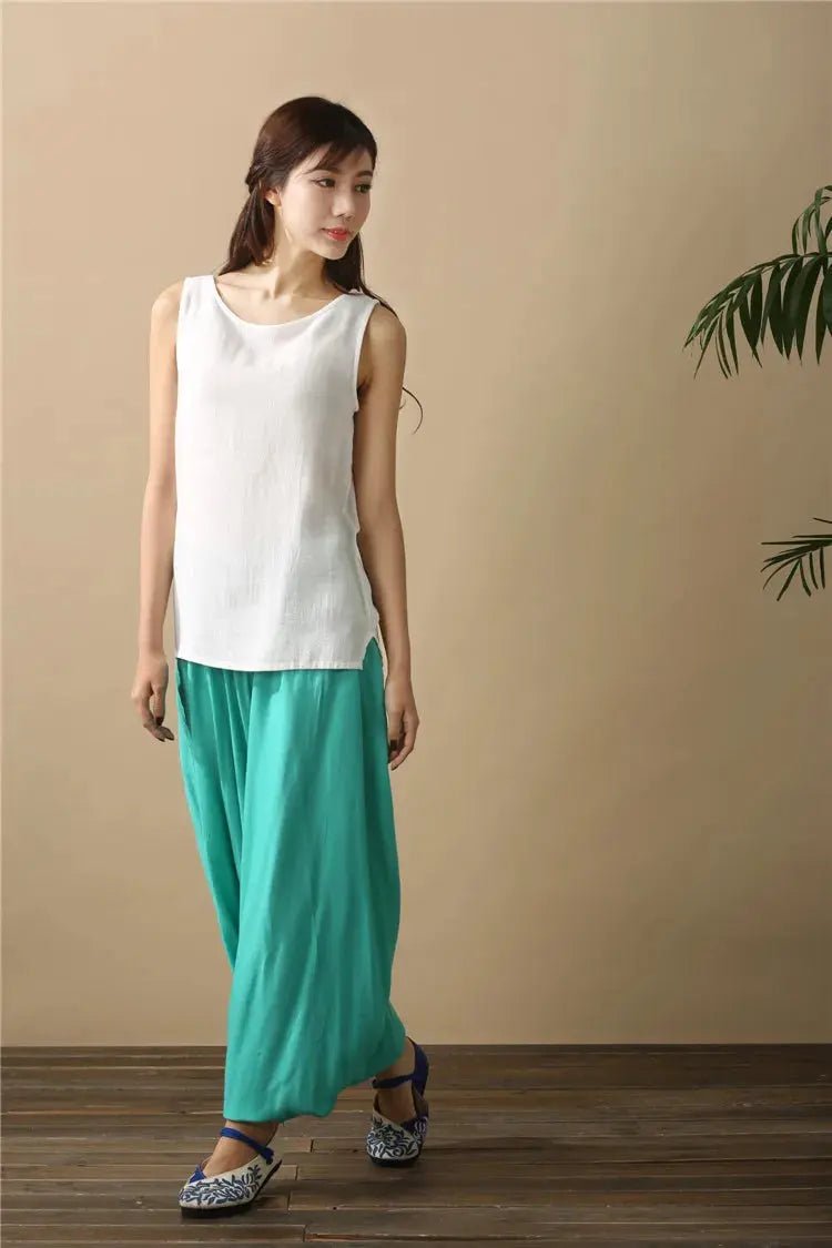2024 Spring Women Casual Loose Harem Pants Solid Elastic Waist Summer Wide Leg Pants Plus size Cotton linen Trousers 4XL 5XL - Lacatang Shop
