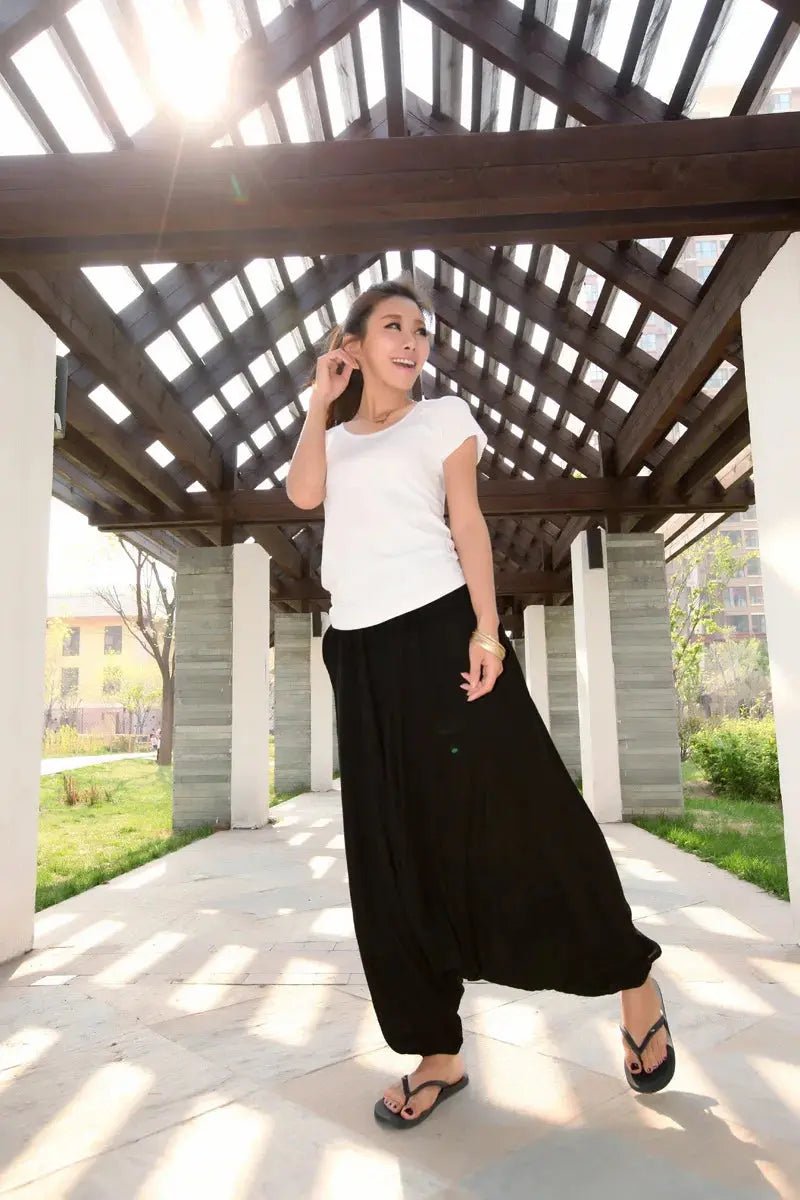 2024 Spring Women Casual Loose Harem Pants Solid Elastic Waist Summer Wide Leg Pants Plus size Cotton linen Trousers 4XL 5XL - Lacatang Shop