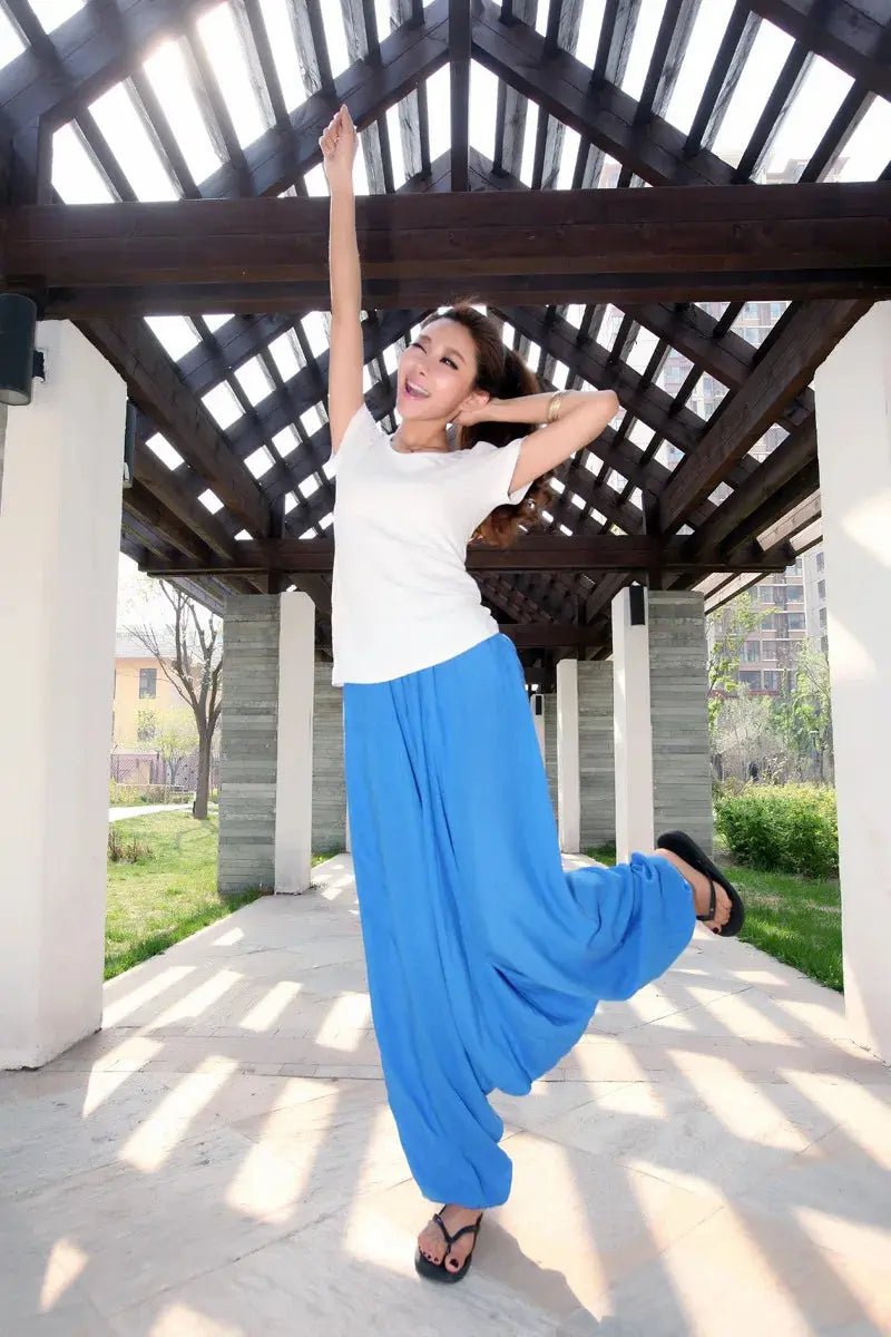 2024 Spring Women Casual Loose Harem Pants Solid Elastic Waist Summer Wide Leg Pants Plus size Cotton linen Trousers 4XL 5XL - Lacatang Shop