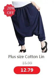 2024 Spring Women Casual Loose Harem Pants Solid Elastic Waist Summer Wide Leg Pants Plus size Cotton linen Trousers 4XL 5XL - Lacatang Shop