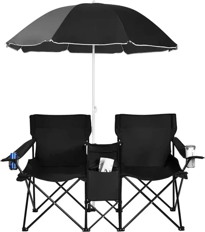Portable Folding Picnic Double Chair W/Umbrella Table Cooler Beach Camping Chair for Patio Pool Park Outdoor Portable Folding Picnic Double Chair W/Umbrella Table Cooler Beach   AliExpress Lacatang Shop 