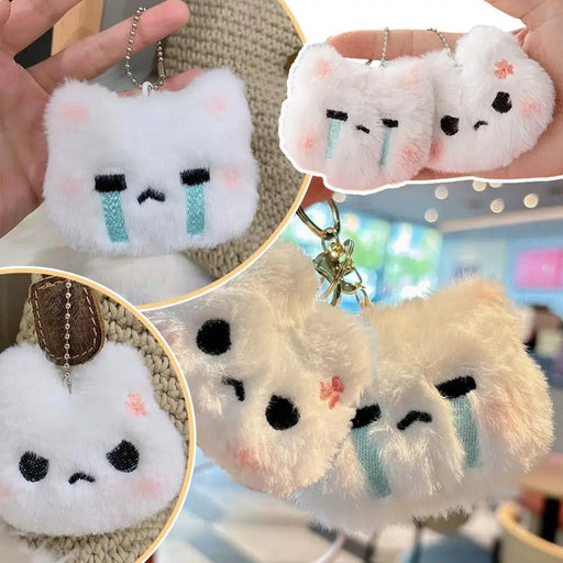 2pcs Cute Squeaky Plush Bunny Keychain,Angry & Crying Rabbit Bag Charm For Couples,Students Backpack Decoration Couple Pendant - Lacatang Shop
