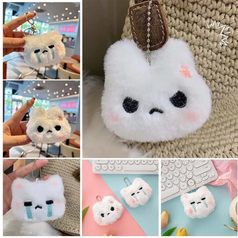 2pcs Cute Squeaky Plush Bunny Keychain,Angry & Crying Rabbit Bag Charm For Couples,Students Backpack Decoration Couple Pendant - Lacatang Shop
