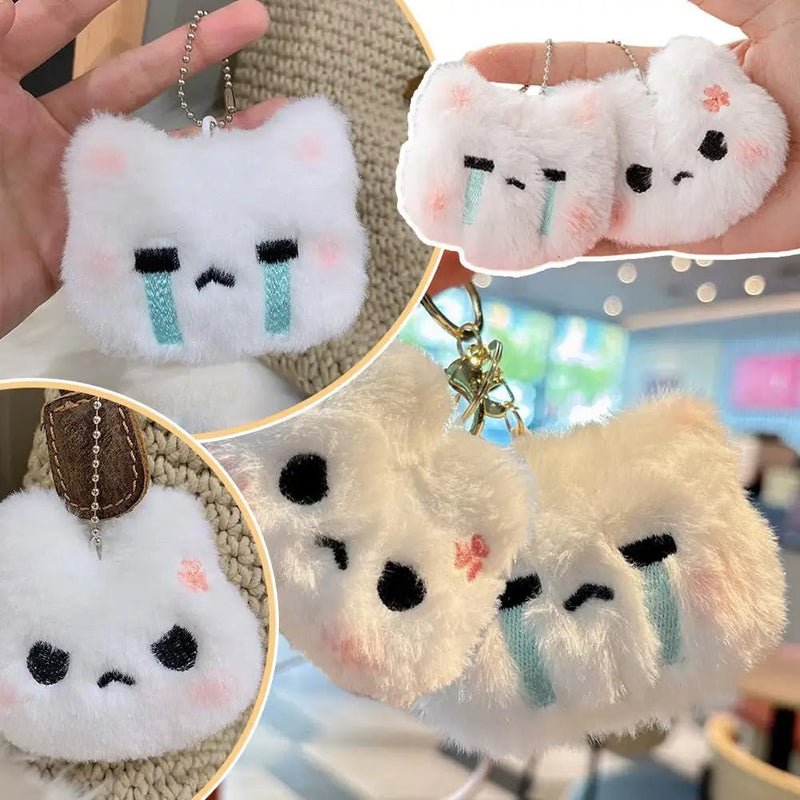 2pcs Cute Squeaky Plush Bunny Keychain,Angry & Crying Rabbit Bag Charm For Couples,Students Backpack Decoration Couple Pendant - Lacatang Shop
