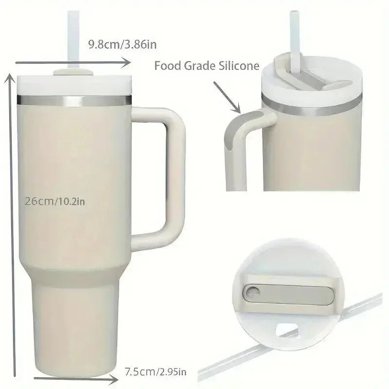 30 Oz Stainless Steel Insulated Water Bottle,Thermal Coffee Car Cup, Cold Hot Mugs Vacuum Flask with Handle Straw,For Sport - Lacatang Shop