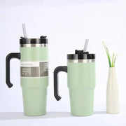 30/oz Stainless Steel Vacuum Insulated Tumbler with Lid Thermal Coffee Car Cup Travel Mug Medium capacitywith Handle Straw Mug - Lacatang Shop