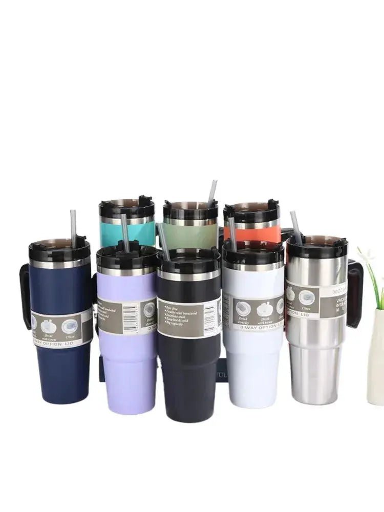 30/oz Stainless Steel Vacuum Insulated Tumbler with Lid Thermal Coffee Car Cup Travel Mug Medium capacitywith Handle Straw Mug - Lacatang Shop