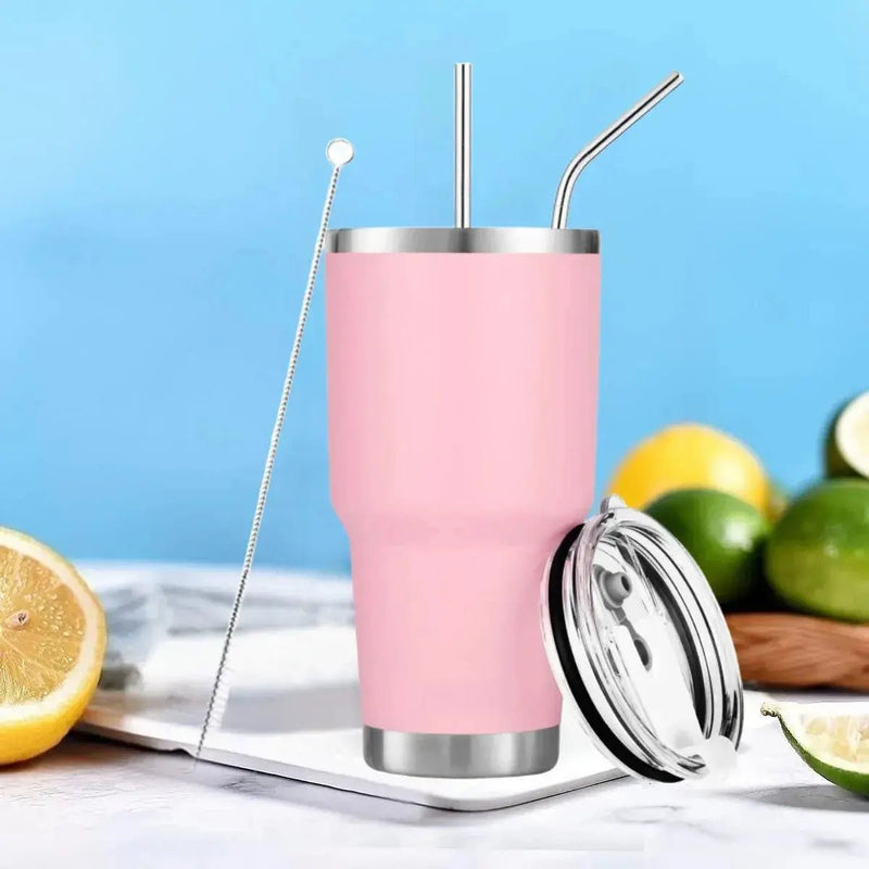 30oz Tumbler With Lids and Straws, Stainless Steel Vacuum Insulated Coffee Tumblers, Insulated Travel Mug Water Cup - Lacatang Shop