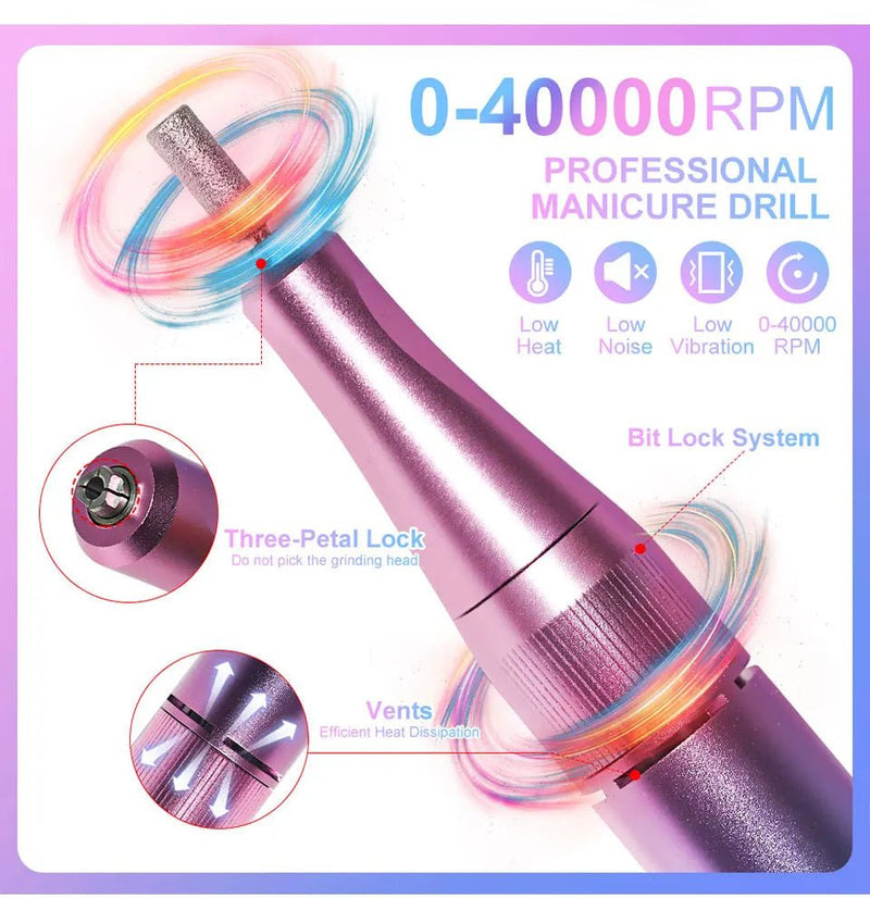 35000RPM Electric Nail Drill Nail Polish Machine Metal Grinding Head Profession Sander Nail Glue Polishing Machine Nail Salon - Lacatang Shop