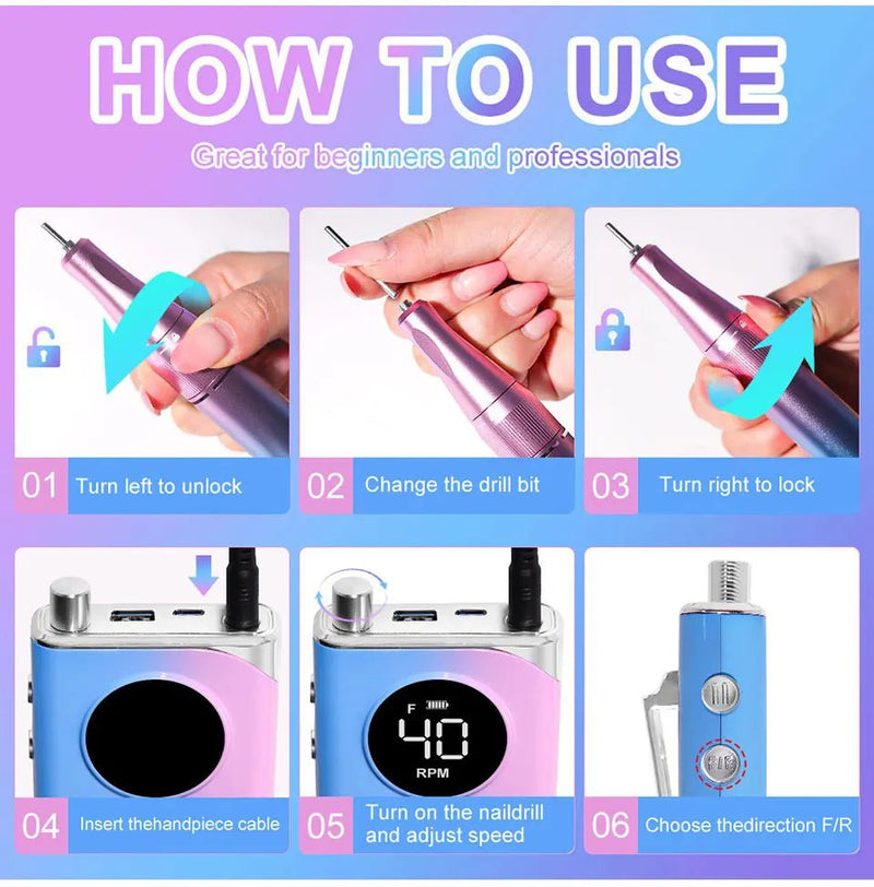 35000RPM Electric Nail Drill Nail Polish Machine Metal Grinding Head Profession Sander Nail Glue Polishing Machine Nail Salon - Lacatang Shop