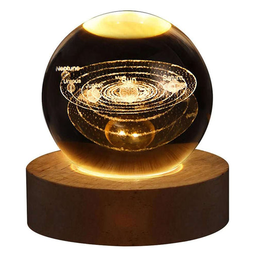 3D Crystal Ball Night Light with Elegant Wooden Base