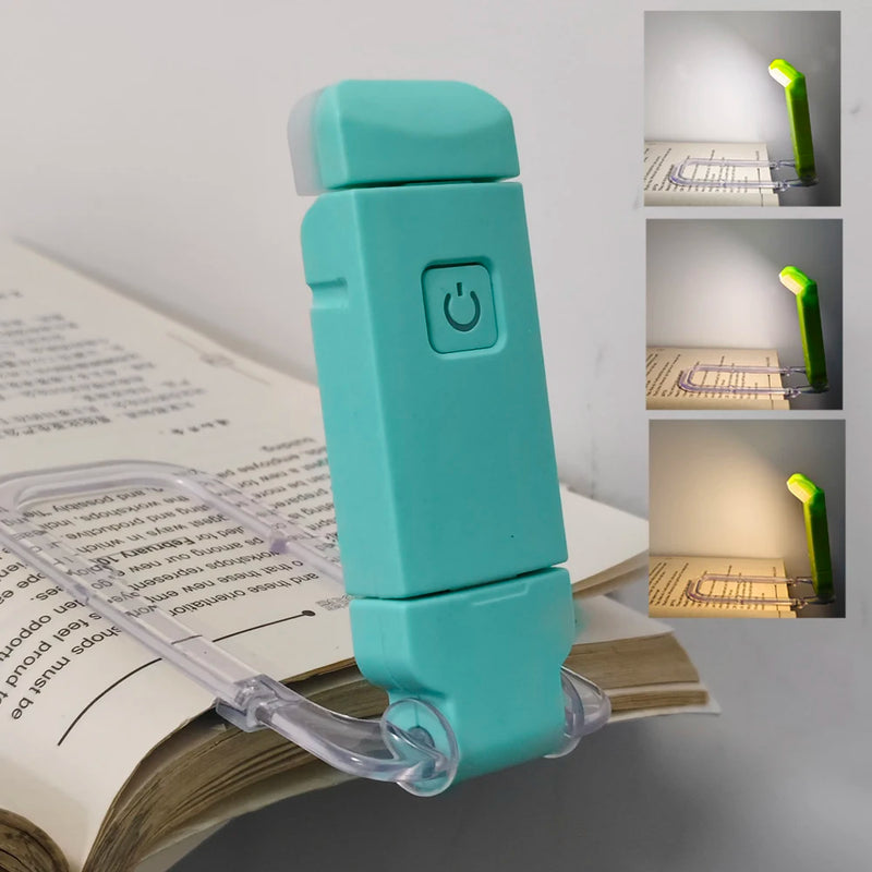 Reading Book Light Portable USB Rechargeable Book Clip Light Bookmark Light Tri Color Warm Eye Protection Adjustable Light